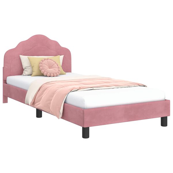vidaXL Bedframe voor kinderen met hoofdbord Roze 90 x 200 cm Fluweel