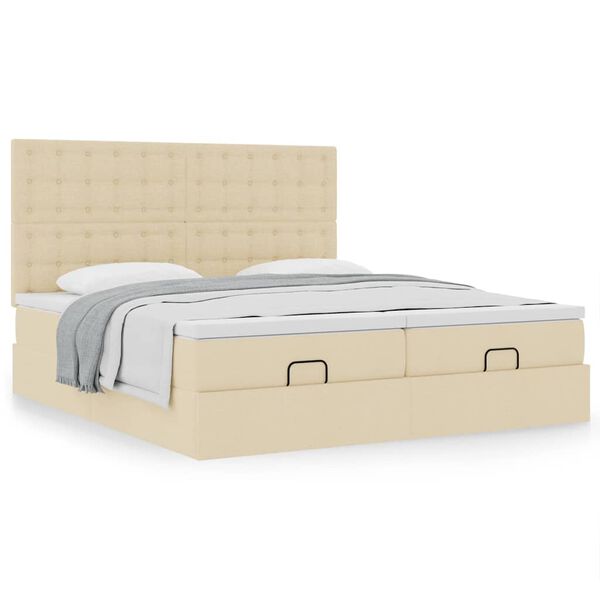 vidaXL Ottoman bed met matrassen 200x200cm stof cr&egrave;mekleurig