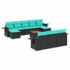 vidaXL 11-delige tuinbankset met kussens, zwart polyrotan