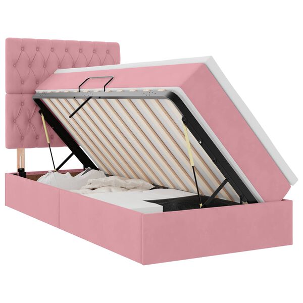 vidaXL Opbergbed met LED met matras met LED Roze 90 x 200 cm Fluweel