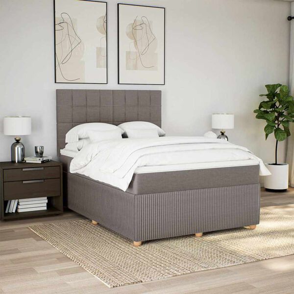 vidaXL Boxspring met matras stof taupe 160x200 cm