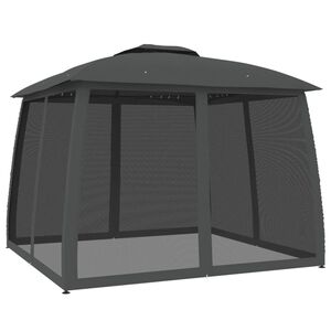vidaXL Prieel met gaaswanden en dubbel dak 2,93x2,93 m staal antraciet