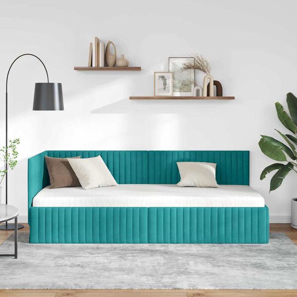 vidaXL Hoekbedframe met hoofdeinde Turquoise 80 cm x 200 cm Fluweel