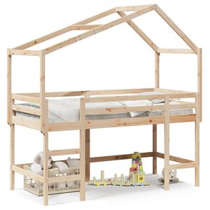 vidaXL Halfhoogslaper met ladder en bedhuis grenenhout 90x190 cm