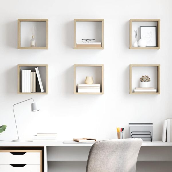 vidaXL Wandschappen kubus 6 st 26x15x26 cm sonoma eikenkleurig