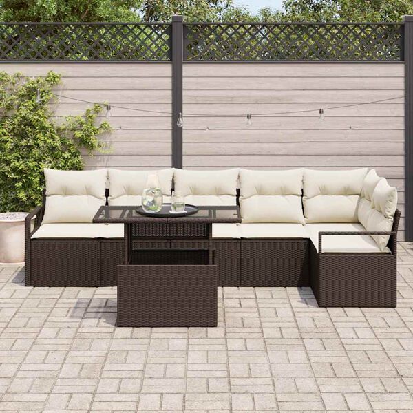 vidaXL Tuin Sofa Set met kussen 7 pcs Bruin Poly riet