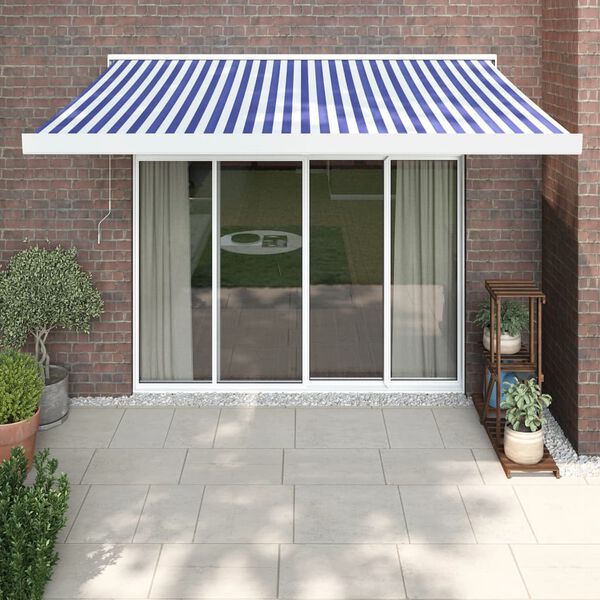 vidaXL Luifel uittrekbaar 3,5x2,5 m stof en aluminium blauw en wit