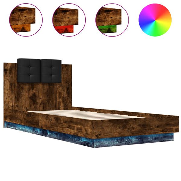 vidaXL Bedframe met hoofdbord en LED gerookt eikenkleurig 90x200 cm