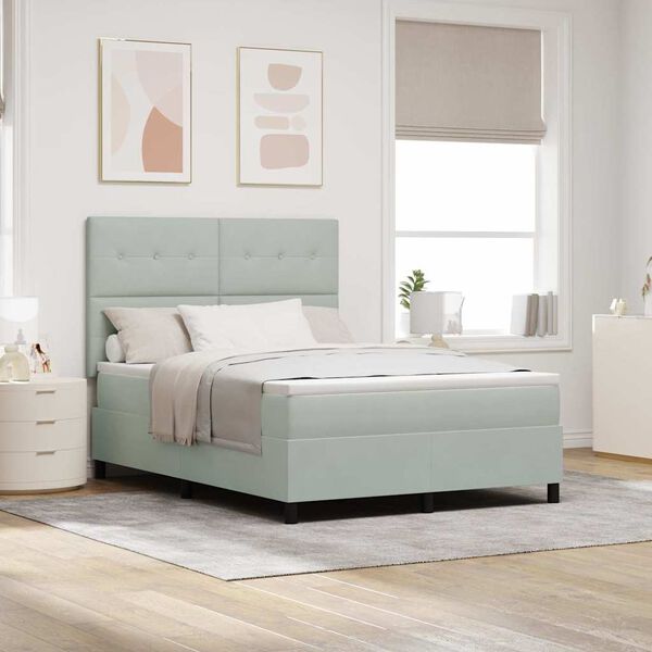 vidaXL LED Box Spring Bed met matras Lichtgrijs 140 x 190 cm Stof