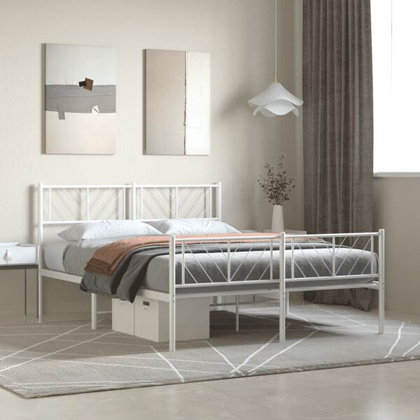 vidaXL Bedframe met hoofd- en voeteneinde metaal wit 160x200 cm