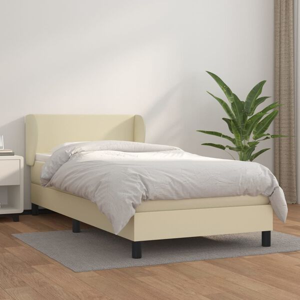 vidaXL Boxspring met matras kunstleer cr&egrave;mekleurig 80x200 cm