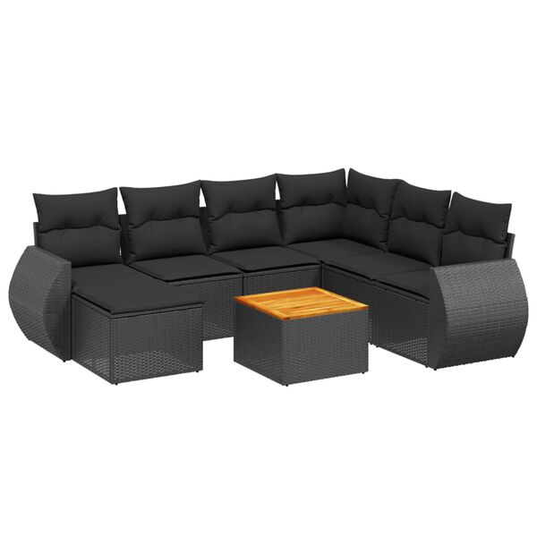 vidaXL 8-delige Loungeset met kussens poly rattan zwart