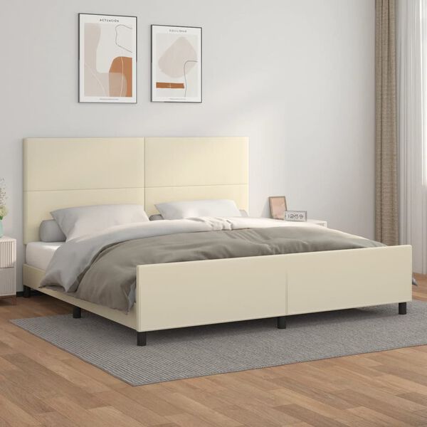 vidaXL Bedframe met hoofdbord kunstleer cr&egrave;mekleurig 200x200 cm