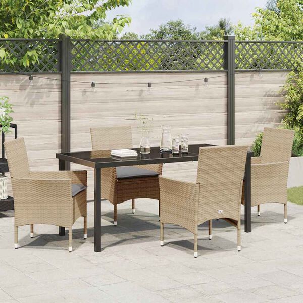 vidaXL Tuin eettafelset met kussen 5 pcs Beige poly rattan