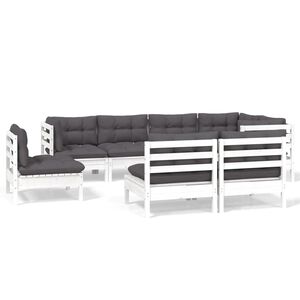 vidaXL 8-delige Loungeset met kussens massief grenenhout wit