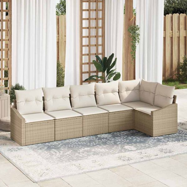 vidaXL Bankstel met kussen 6 pcs Beige poly rattan
