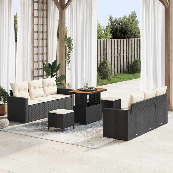 vidaXL Tuin Sofa Set met kussen met opslag 9 pcs Zwart en cr&egrave;me