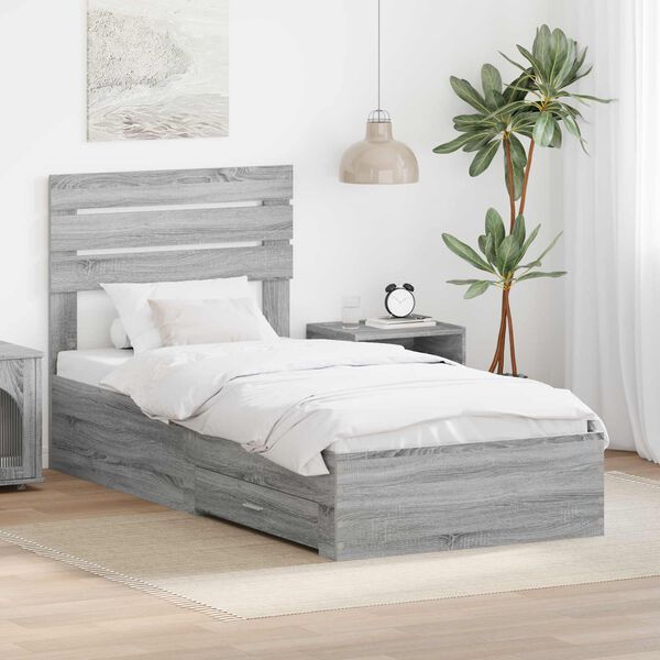 vidaXL Bedframe Grijs Sonoma en Zilver 75 x 190 cm Bewerkt hout