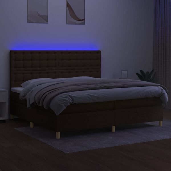 vidaXL Boxspring met matras en LED stof donkerbruin 200x200 cm