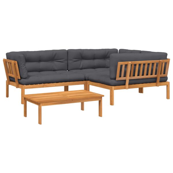 vidaXL 4-delige Loungeset pallet met kussens massief acaciahout