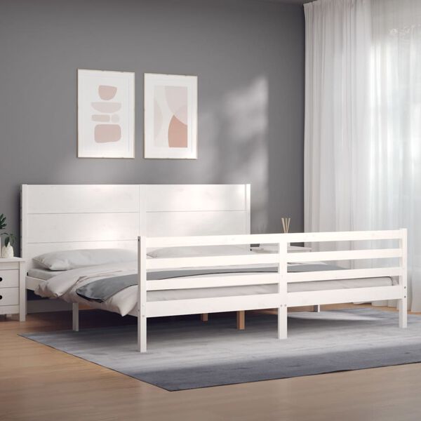 vidaXL Bedframe met hoofdbord massief hout wit