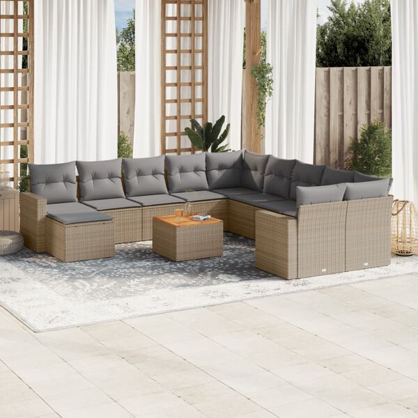 vidaXL 12-delige Loungeset met kussens poly rattan beige