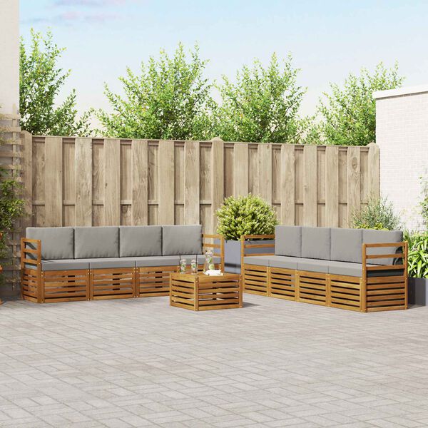 vidaXL Sofa-Sets 9 pcs Natuurlijk en Lichtgrijs Massief Acaciahout