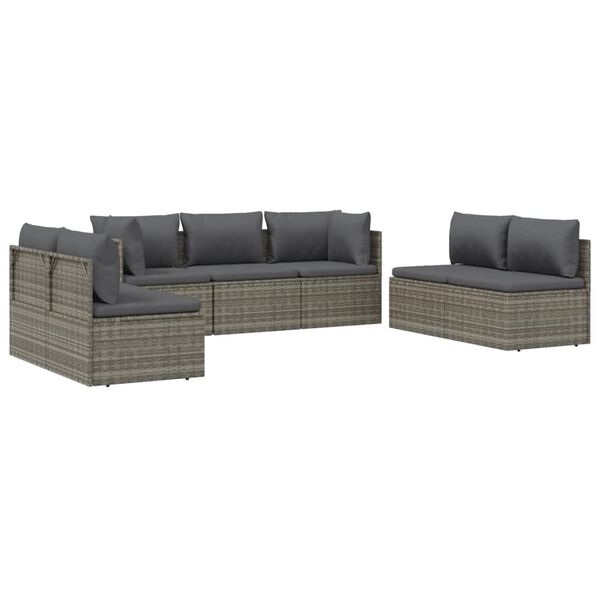 vidaXL 7-delige Loungeset met kussens poly rattan grijs