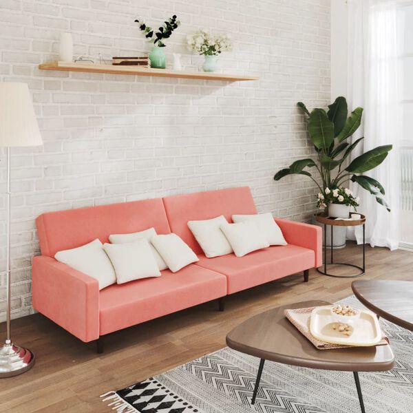 vidaXL Slaapbank 2-zits fluweel roze