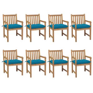 vidaXL Tuinstoelen 8 st met lichtblauwe kussens massief teakhout
