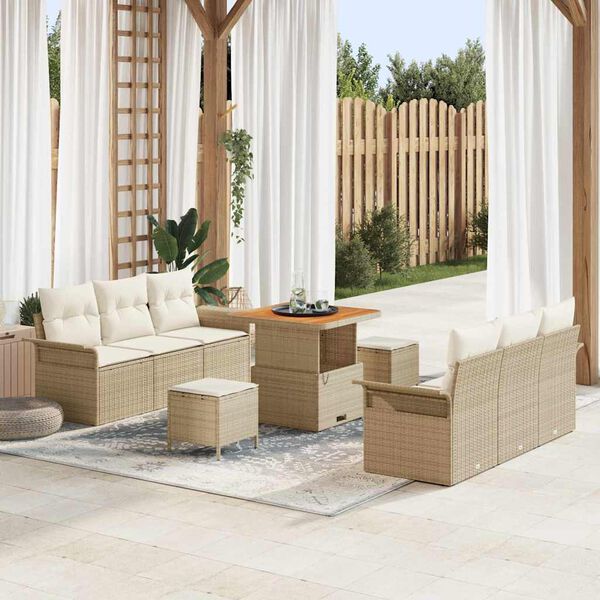 vidaXL Tuin Sofa Set met kussen met opslag 9 pcs Beige en Cr&egrave;me