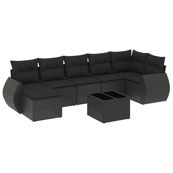 vidaXL 8-delige Loungeset met kussens poly rattan zwart