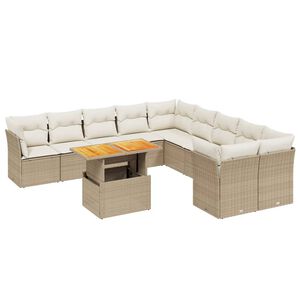 vidaXL 11-delige Tuinset met kussens poly rattan beige