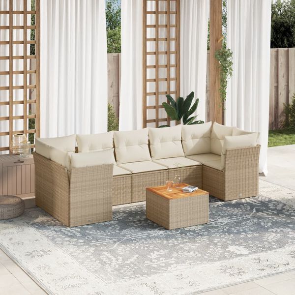 vidaXL 8-delige Loungeset met kussens poly rattan beige