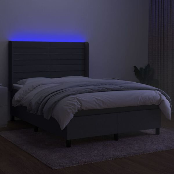 vidaXL Boxspring met matras en LED stof donkergrijs 140x190 cm