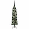 vidaXL Kunstmatige slanke kerstboom met 150 LED Groen en Wit 120 cm