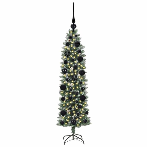 vidaXL Kunstmatige slanke kerstboom met 150 LED Groen en Wit 120 cm