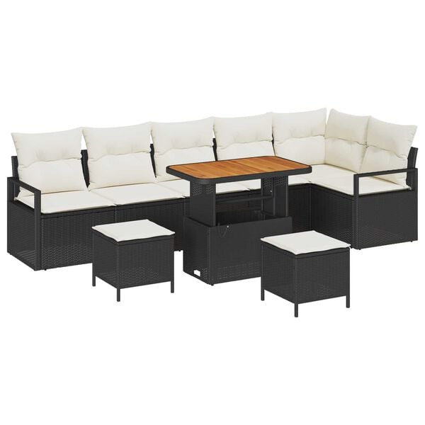 vidaXL Tuin Sofa Set met kussen 9 pcs Zwart Poly riet