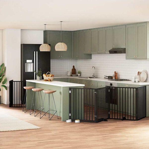 vidaXL Hondenhek inklapbaar 8 panelen 640 cm populierenhout zwart