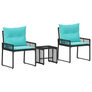 vidaXL Buitenmeubelset met kussen 7 pcs Zwart en Turquoise poly rattan