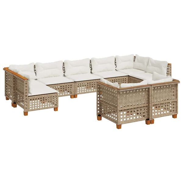 vidaXL 9-delige Loungeset met kussens poly rattan beige