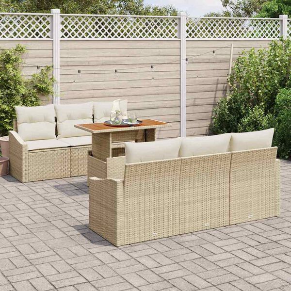 vidaXL Tuin Sofa Set met opslag 7 pcs Beige Poly riet