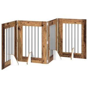 vidaXL Opvouwbaar hondenhek met standaards 4 st Oud hout 241 cm