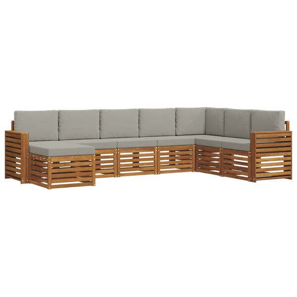 vidaXL Sofa-Sets 8 pcs Natuurlijk en Lichtgrijs Massief Acaciahout