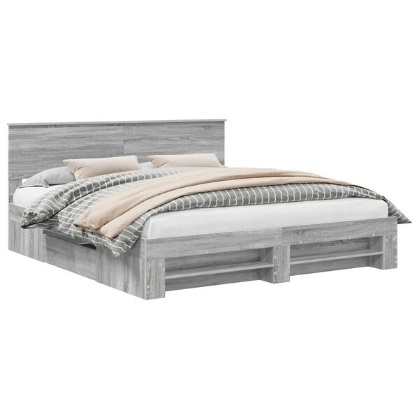 vidaXL Bedframe met hoofdeinde Grijs Sonoma 180 x 200 cm Bewerkt hout