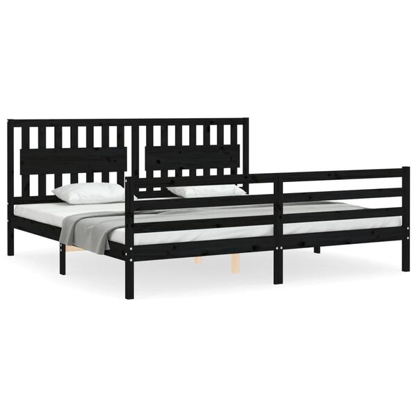 vidaXL Bedframe met hoofdbord massief hout zwart 200x200 cm