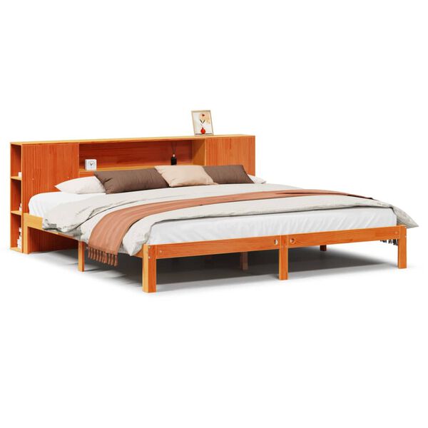 vidaXL Bed met boekenkast zonder matras grenenhout wasbruin 180x200 cm
