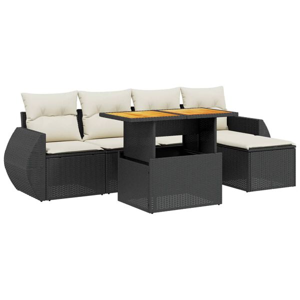 vidaXL 6-delige Loungeset met kussens poly rattan zwart