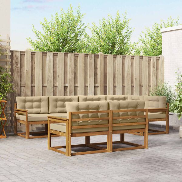 vidaXL Buiten bankenset met kussen 7 pcs Natuurlijk en Beige