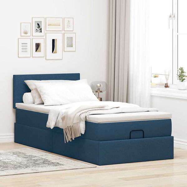 vidaXL Bed poef met matras en LED's 90x200 cm stof blauw